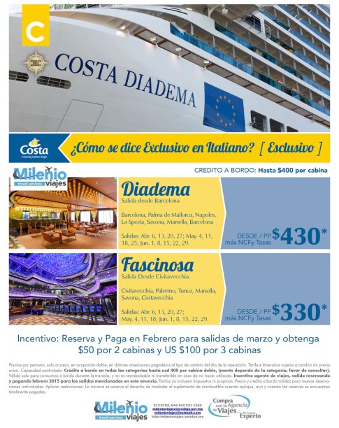 COSTA CRUCEROS INV 2015 - MVDD