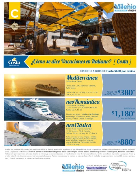PROMOCIONES MEDITERRANEO COSTA CRUCEROS INV 2015 - MVDD